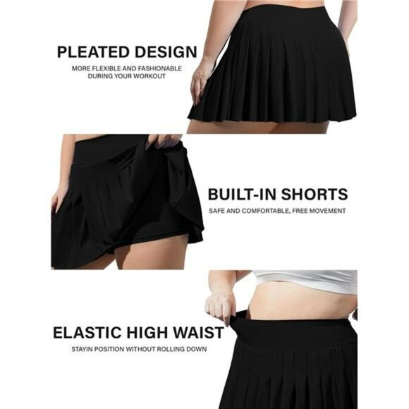 Plus Size Pleated Tennis Skirt High Waist Athletic Golf Skirt with Shorts - Picture 2 of 7